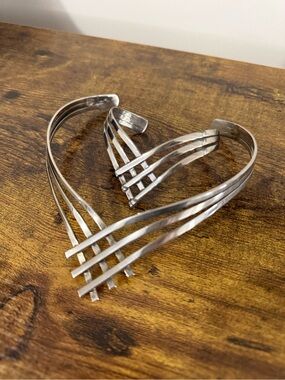 Vintage 60s/70s Silver Celtic Torque Necklace and Matching Cuff Bracelet Set